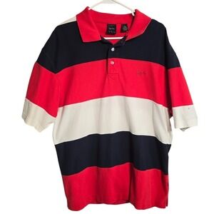 Karl Kani Gold Mens XL Striped Polo Shirt Red Navy Blue White 90s Streetwear 648